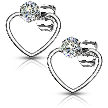 Jemné ocelové náušnice Srdce se zirkonem