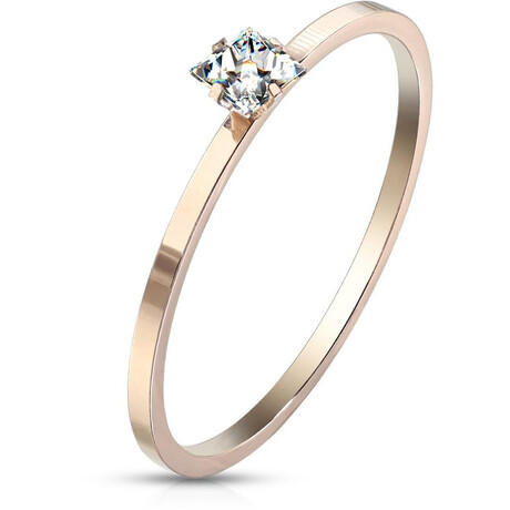 Jemný ocelový prsten s hranatým krystalem