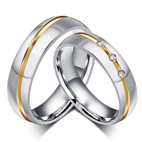 Snubní prsteny z oceli tři zirkony v řadě