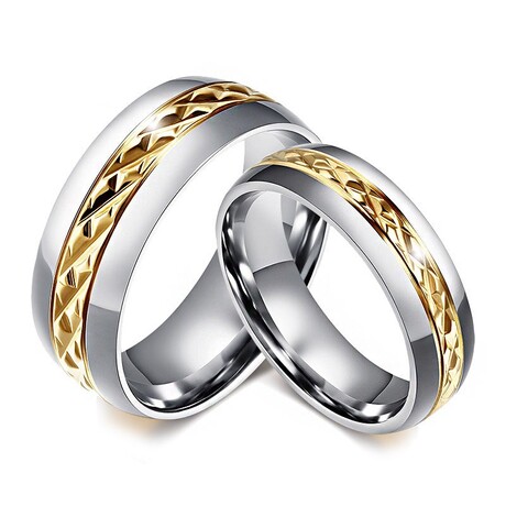 Snubní prsteny z oceli broušený zlatý střed