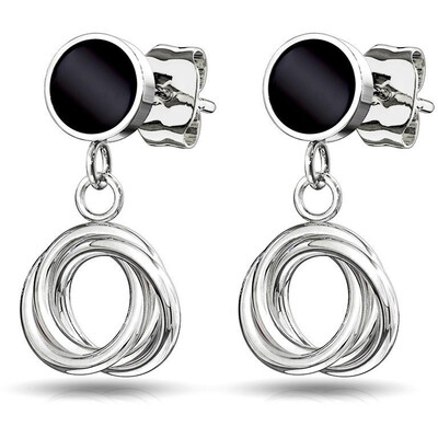 Visací ocelové náušnice s černou pecičkou menší