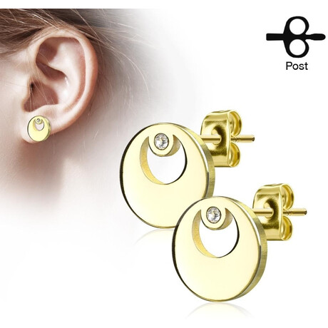 Zlaté ocelové náušnice kruh se zirkonem